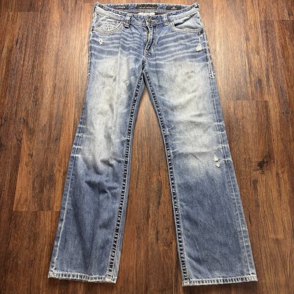 Affliction Cooper Bootcut Jeans Embroidered Western Destroyed Light Wash Size 32 - Picture 1 of 13